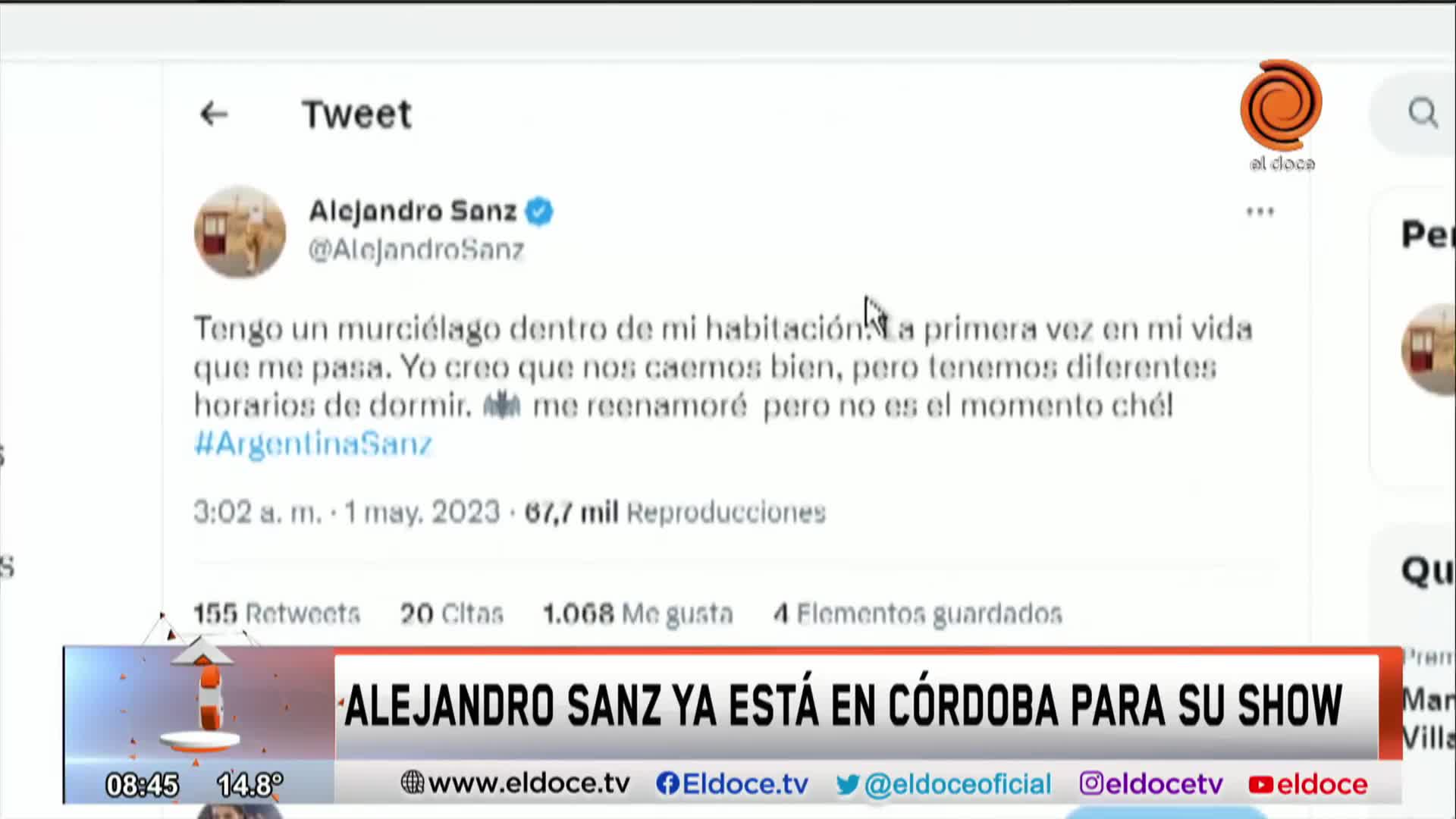 Alejandro Sanz ya está en Córdoba para su show