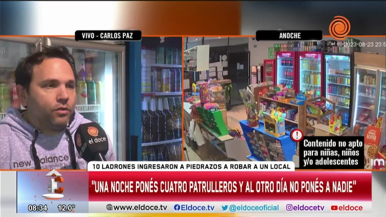 La bronca del dueño del kiosco asaltado en Carlos Paz