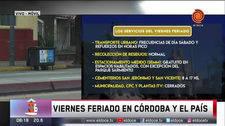 Cómo funcionan los servicios municipales este feriado en Córdoba