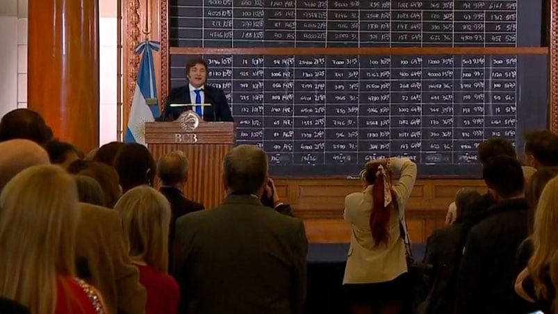 Milei en la Bolsa de Comercio de Buenos Aires
