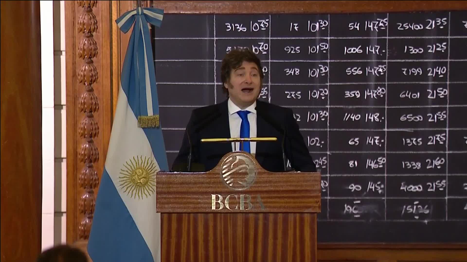 Milei en la Bolsa de Comercio de Buenos Aires
