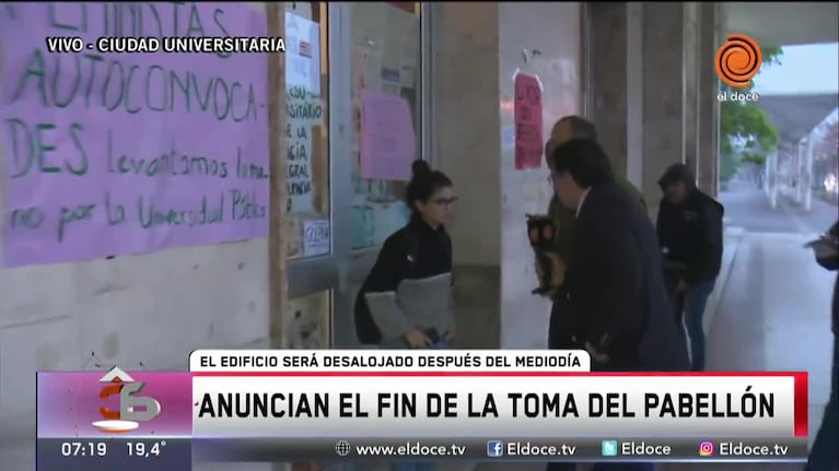 Los estudiantes se preparan para dejar el Pabellón Argentina