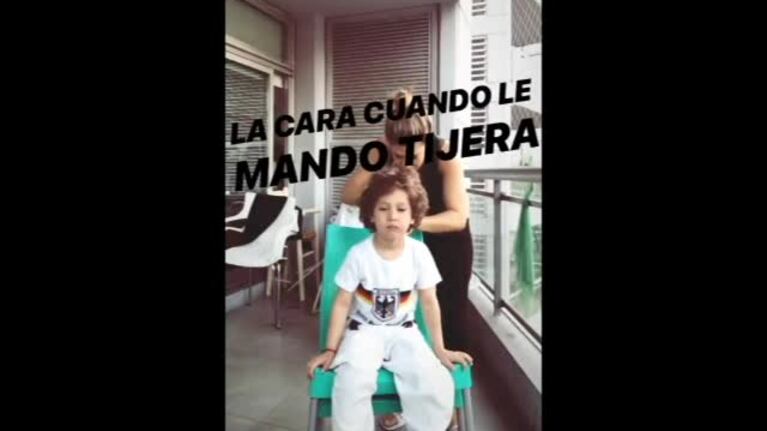 Jimena Barón y su hijo jugaron a la peluquería