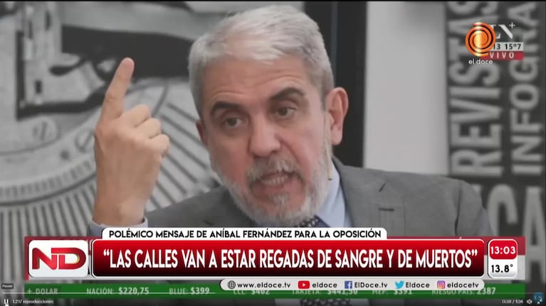Aníbal Fernández advirtió que habrá "sangre y muertos" si gana la oposición
