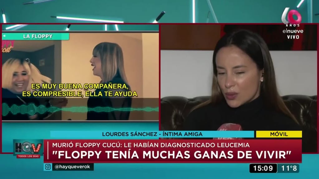 El dolor de Lourdes Sánchez por la muerte de La Floppy