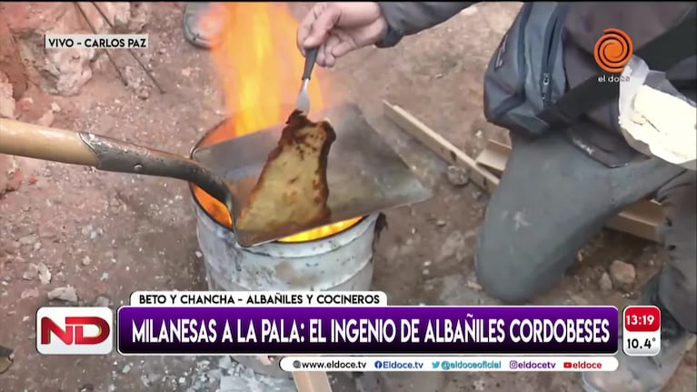 Los albañiles de las milanesas a la pala cocinaron en vivo