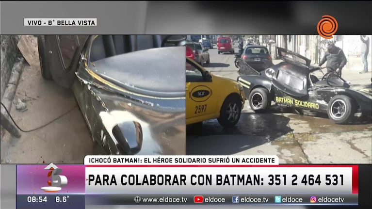 Batman, el héroe solidario de Córdoba, chocó y ahora necesita ayuda