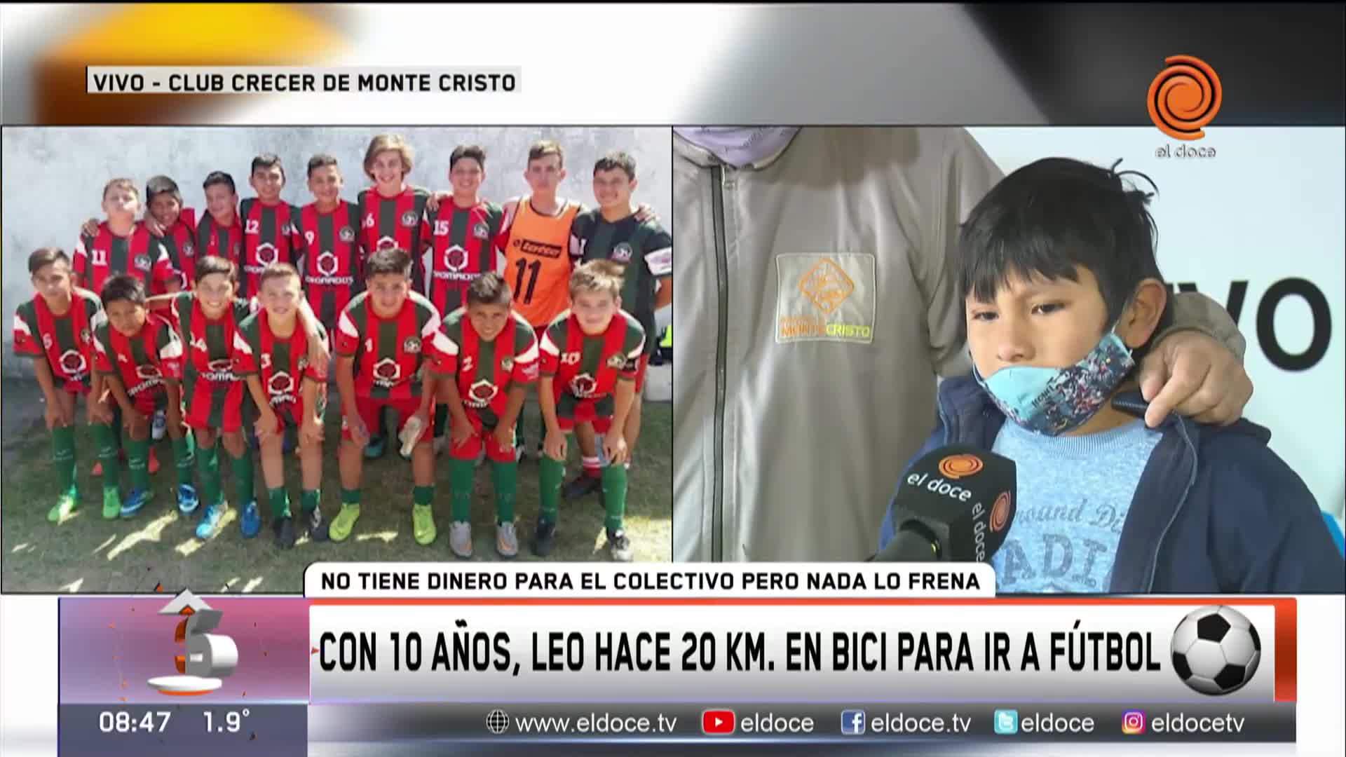 Leonel hace 20 kilómetros por día en bici para ir a fútbol
