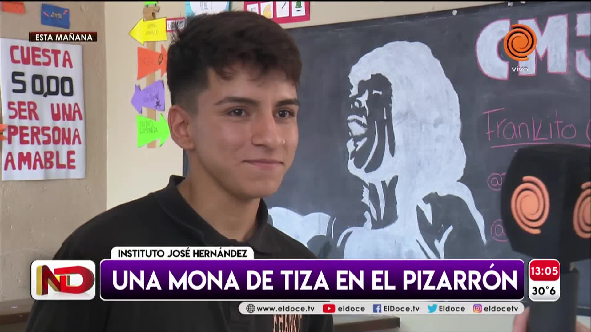 Hizo un mural de la Mona en el pizarrón de la escuela