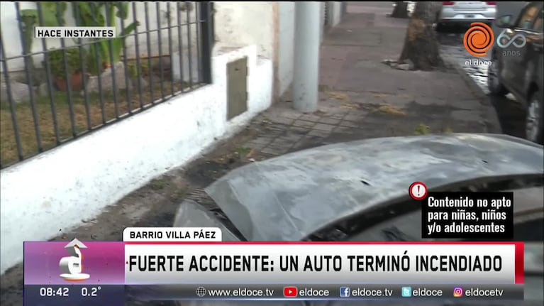 Chocó y el auto se prendió fuego