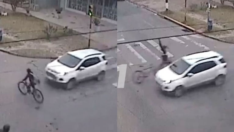 Ciclista cruzaba la calle, la chocaron y la levantaron por los aires