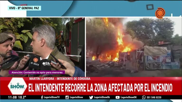 Llaryora recorrió la zona del incendio fatal en La Tablita