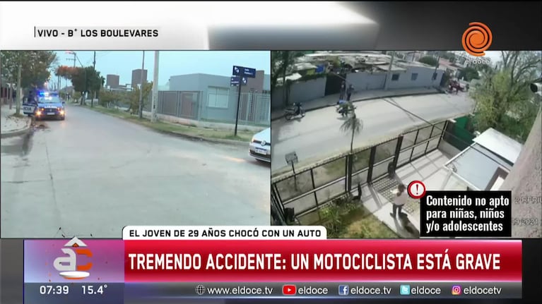 Motociclista voló varios metros tras chocar con un auto