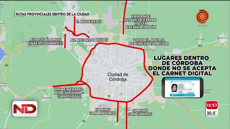 Las avenidas de Córdoba capital donde no tendrá validez el carnet digital