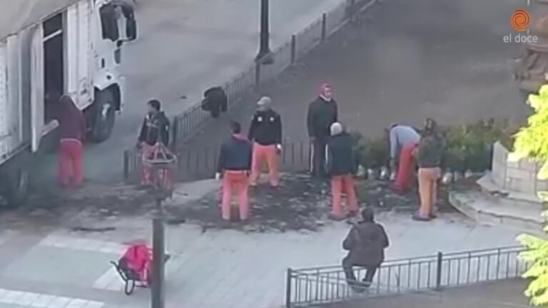 Así descargaban plantines en Plaza Colón