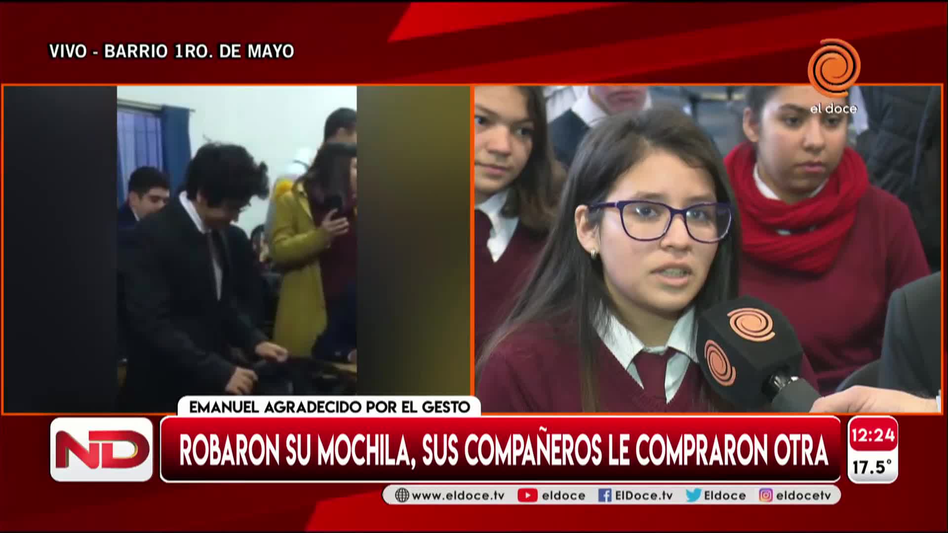 Le robaron la mochila y sus compañeros le compraron otra: "Perdí todo el primer trimestre"