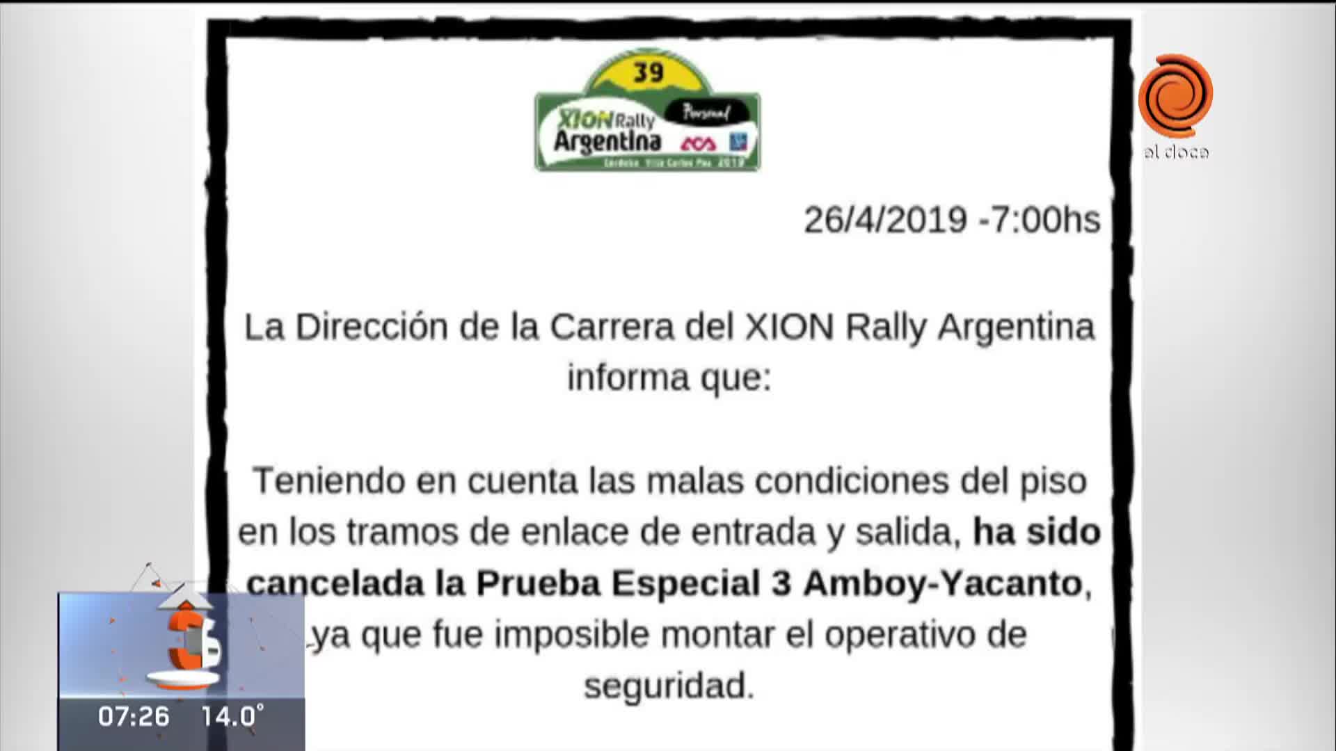 Se suspendió un tramo del rally