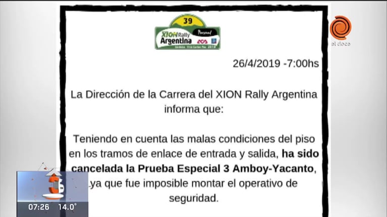 Se suspendió un tramo del rally