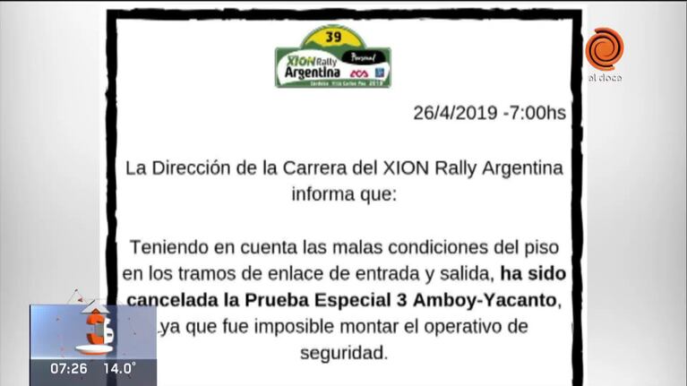 Se suspendió un tramo del rally