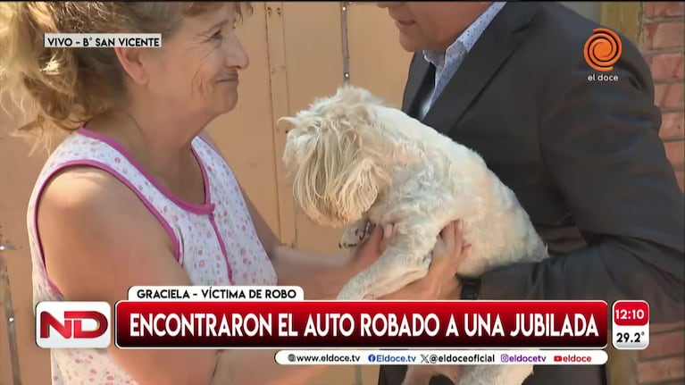 La jubilada arrastrada en un robo recuperó a su perra y el auto: su relato