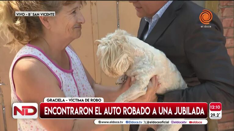 La jubilada arrastrada en un robo recuperó a su perra y el auto: su relato