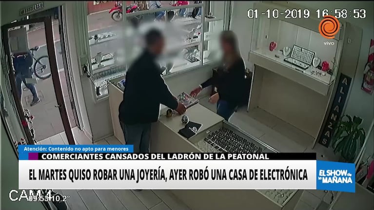 El ladrón de la peatonal también intentó robar en una joyería