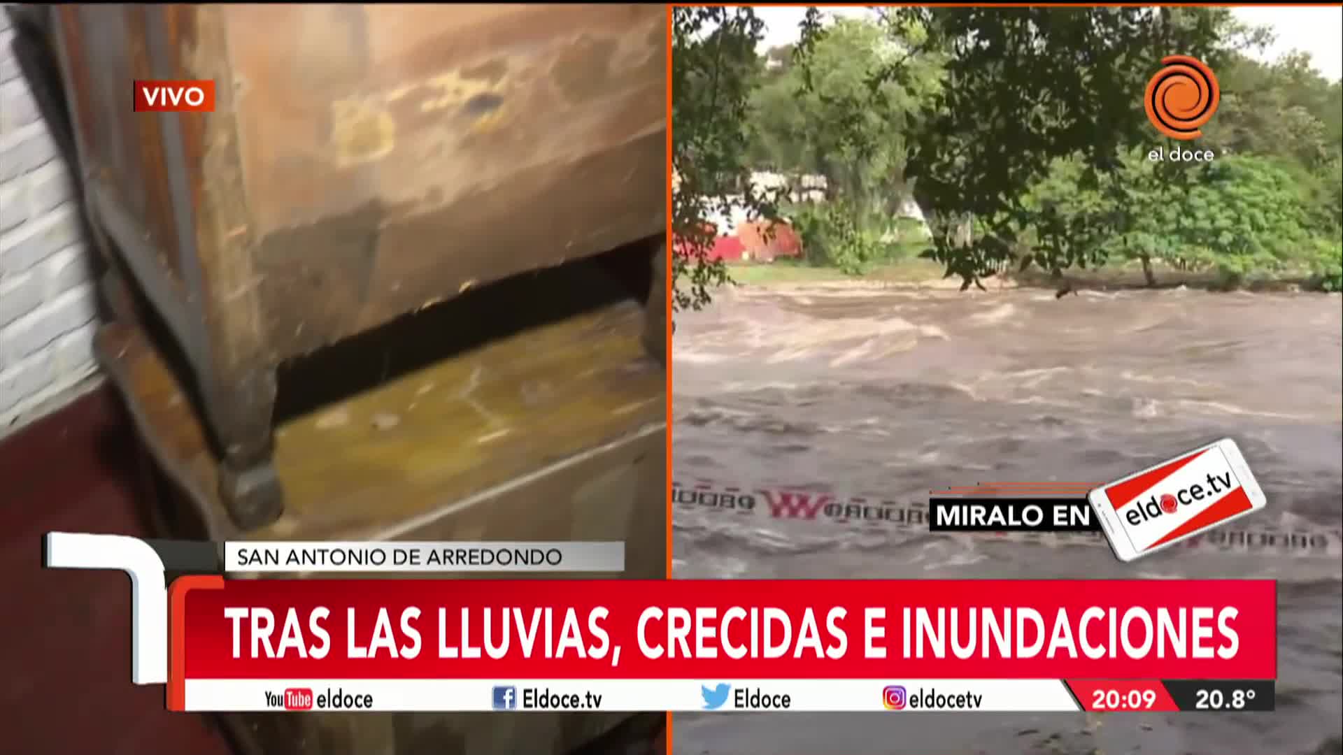 San Antonio de Arredondo: por la crecida del río, el agua ingresó a las casas