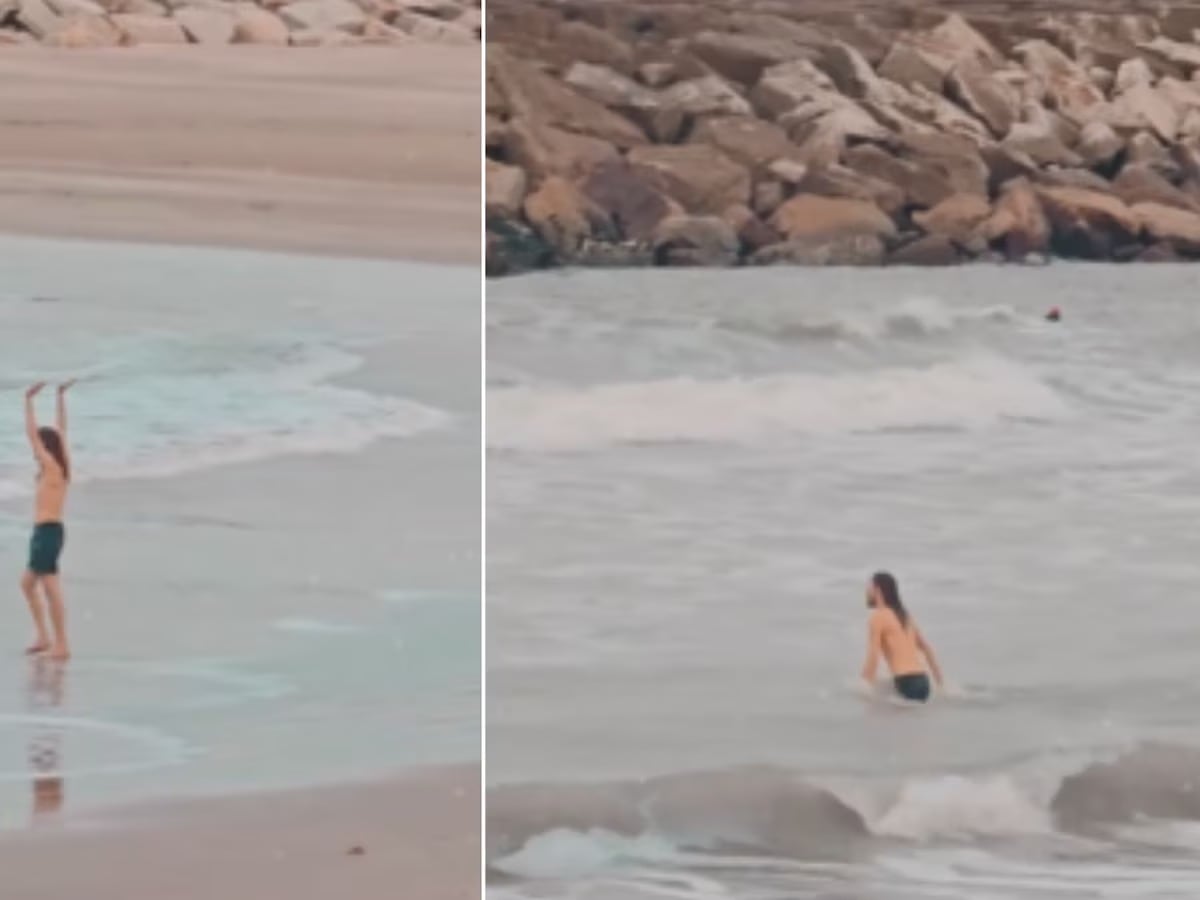 Hombre se metió al mar en plena ola polar 