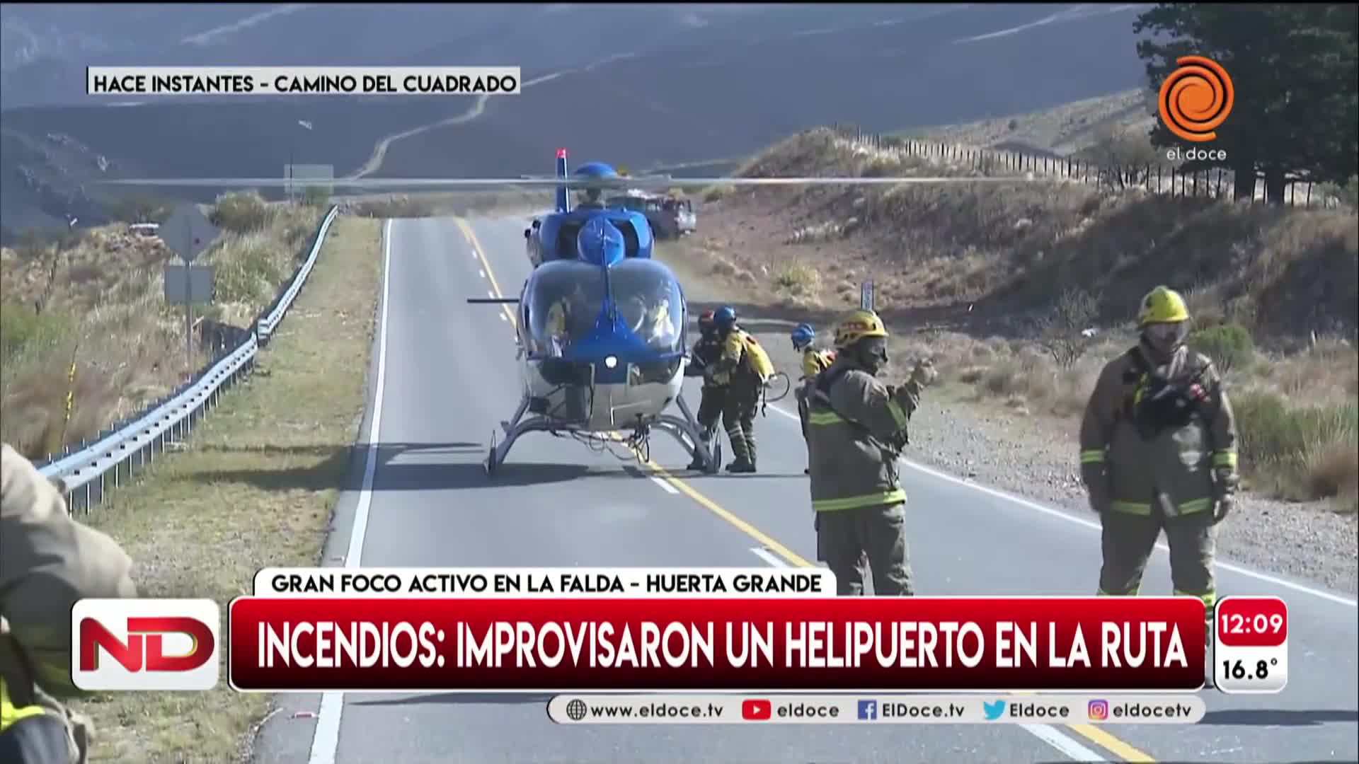 Incendios en Punilla: improvisaron un helipuerto en la ruta