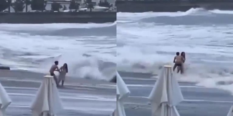 El momento en que el mar tragó a una joven de la orilla en Rusia