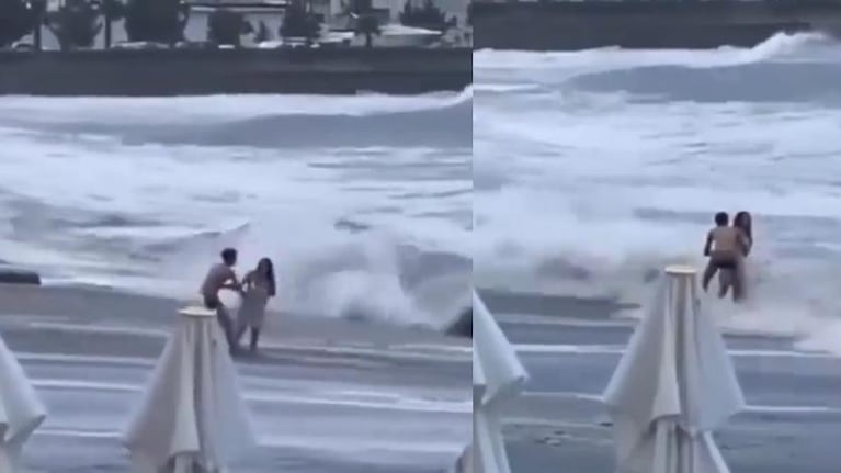 El momento en que el mar tragó a una joven de la orilla en Rusia