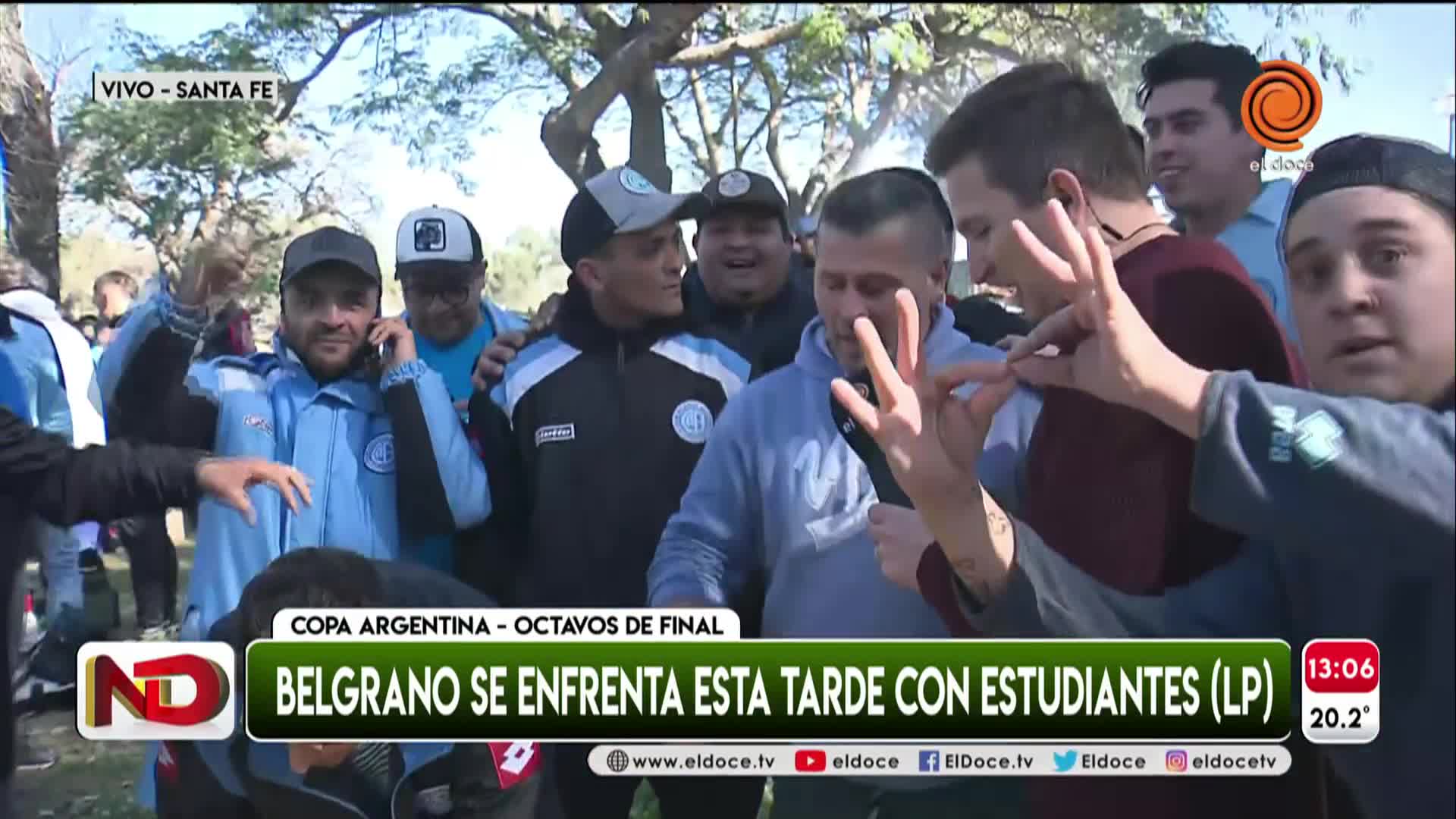 Los hinchas de Belgrano, a pura fiesta en la previa en Santa Fe