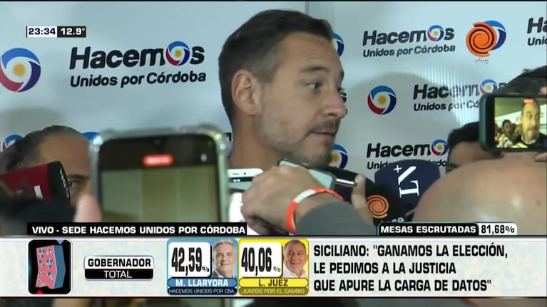 Siciliano: "Hemos ganado, Llaryora es el nuevo gobernador"