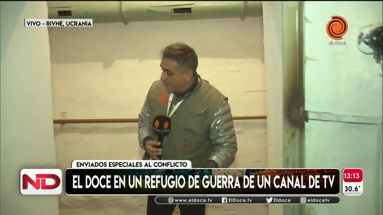 El Doce estuvo en un refugio de guerra de un canal de televisión en Rivne