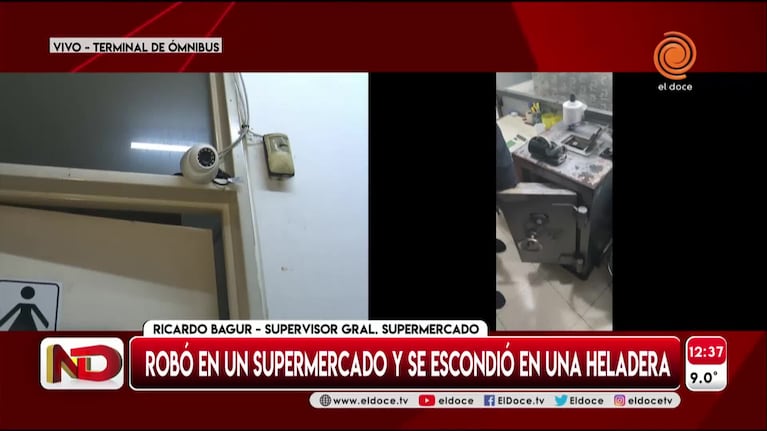 La heladera donde se escondió el ladrón en un supermercado de Córdoba