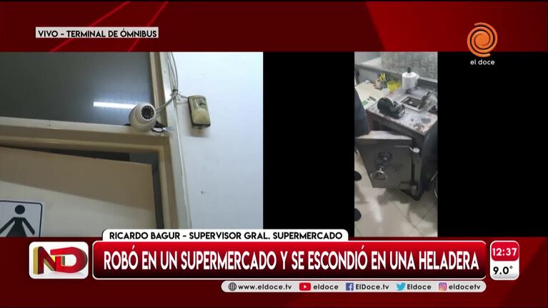 La heladera donde se escondió el ladrón en un supermercado de Córdoba