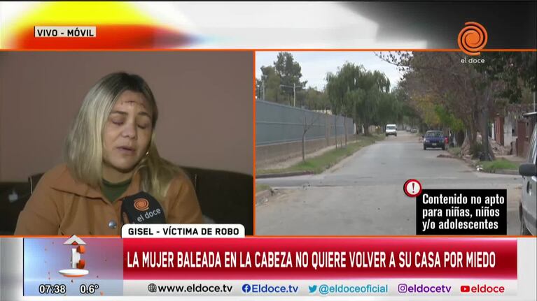 El miedo de la mujer baleada en la cabeza frente a sus hijos