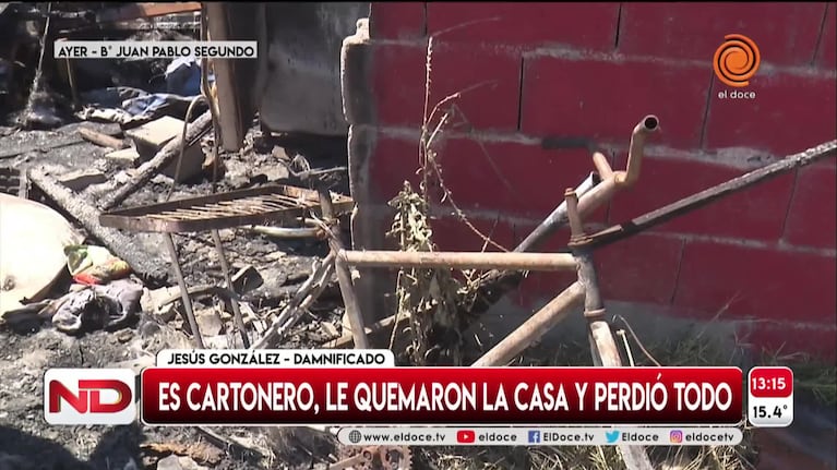 Córdoba: le incendiaron la casa a un cartonero