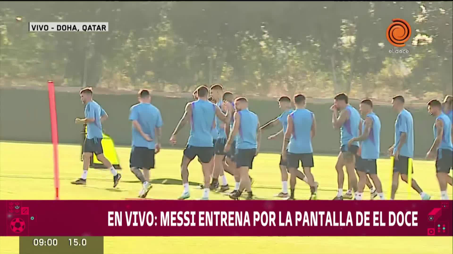 La llegada de Messi al entrenamiento de la Selección en la pantalla de El Doce