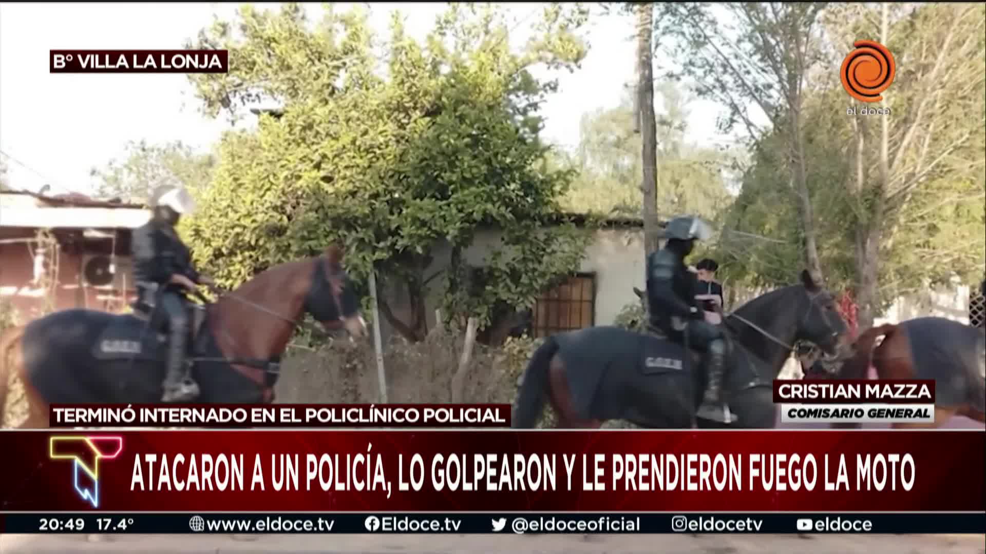 Denuncian que golpearon a un policía y le quemaron la moto