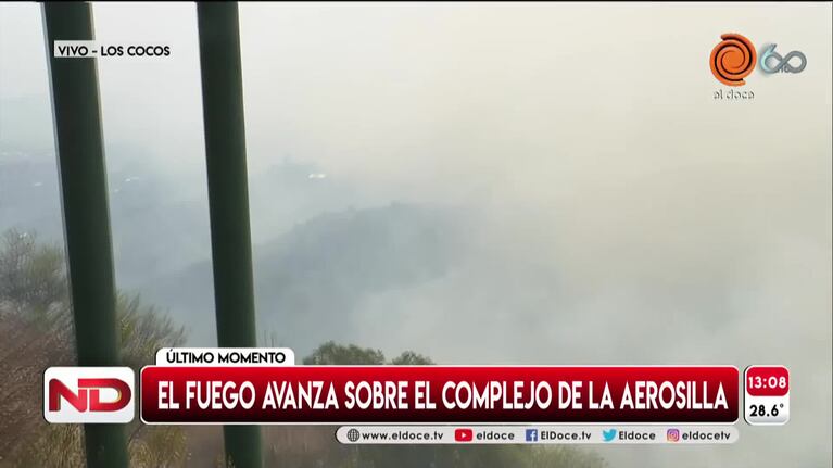 Tensión: el fuego avanza sobre la aerosilla de Los Cocos