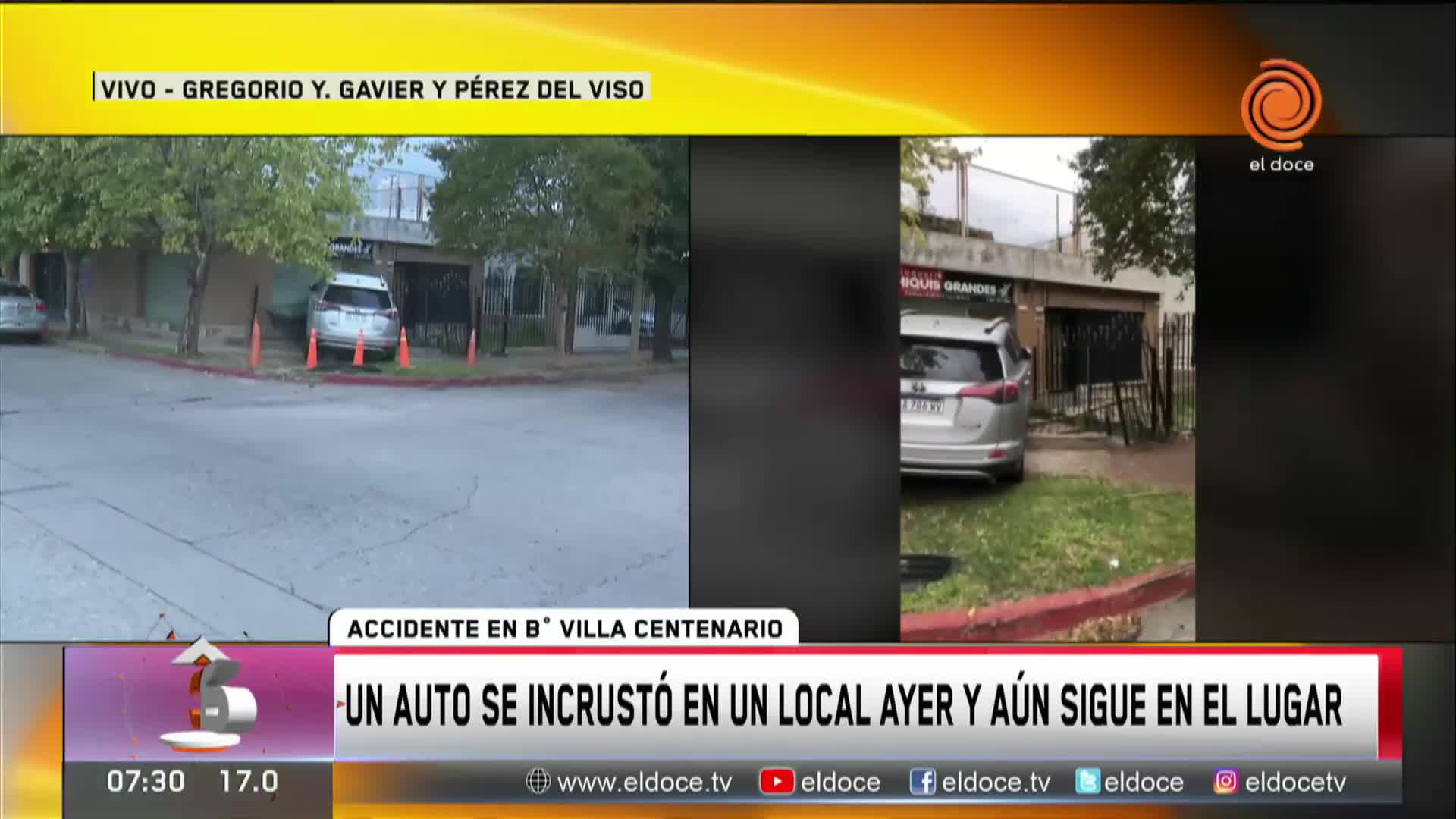 Chocó contra otro auto y terminó incrustado en un local