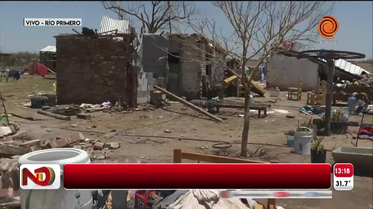 Graves destrozos en Río Primero por un temporal