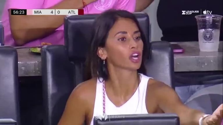 Antonela retó a uno de sus hijos en el partido de Messi