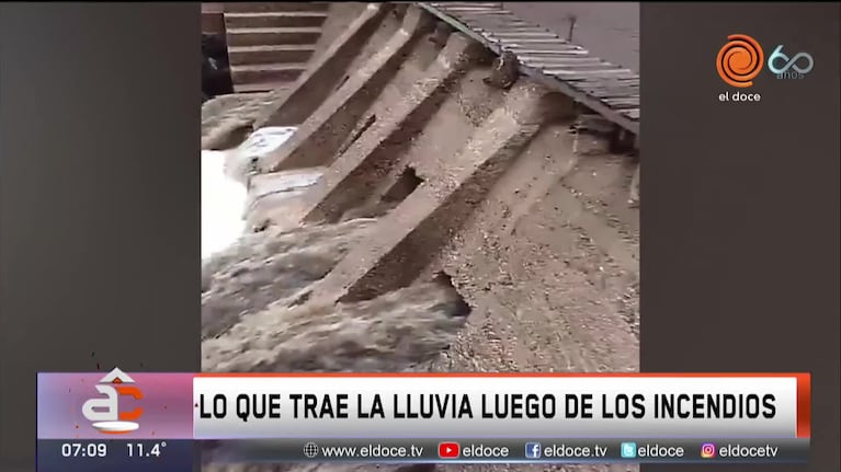 Las cenizas en un río tras los incendios en Córdoba