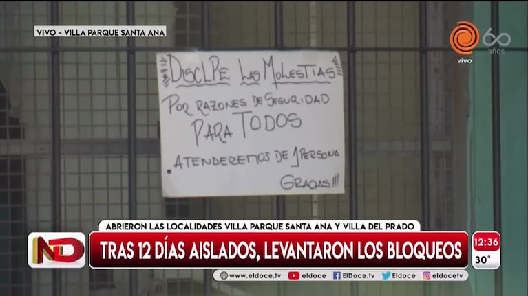 Coronavirus: levantaron el bloqueo de Villa Parque Santa Ana y Villa del Prado