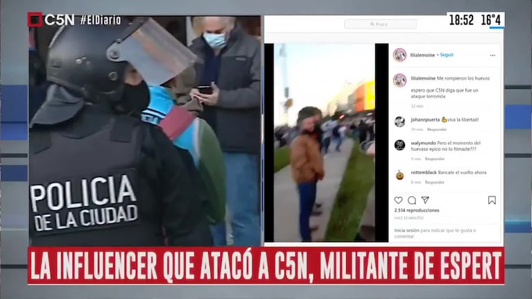 Influencer agredió a un móvil de televisión durante el banderazo