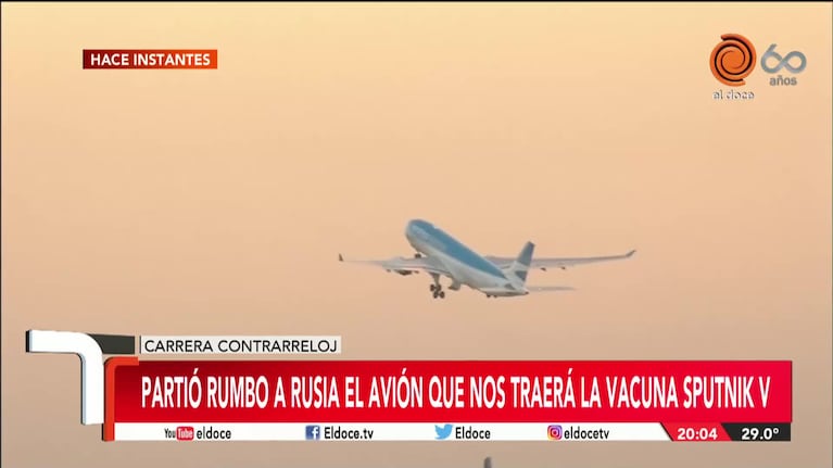 Vacuna rusa: el avión partió rumbo a Moscú para traer las primeras dosis