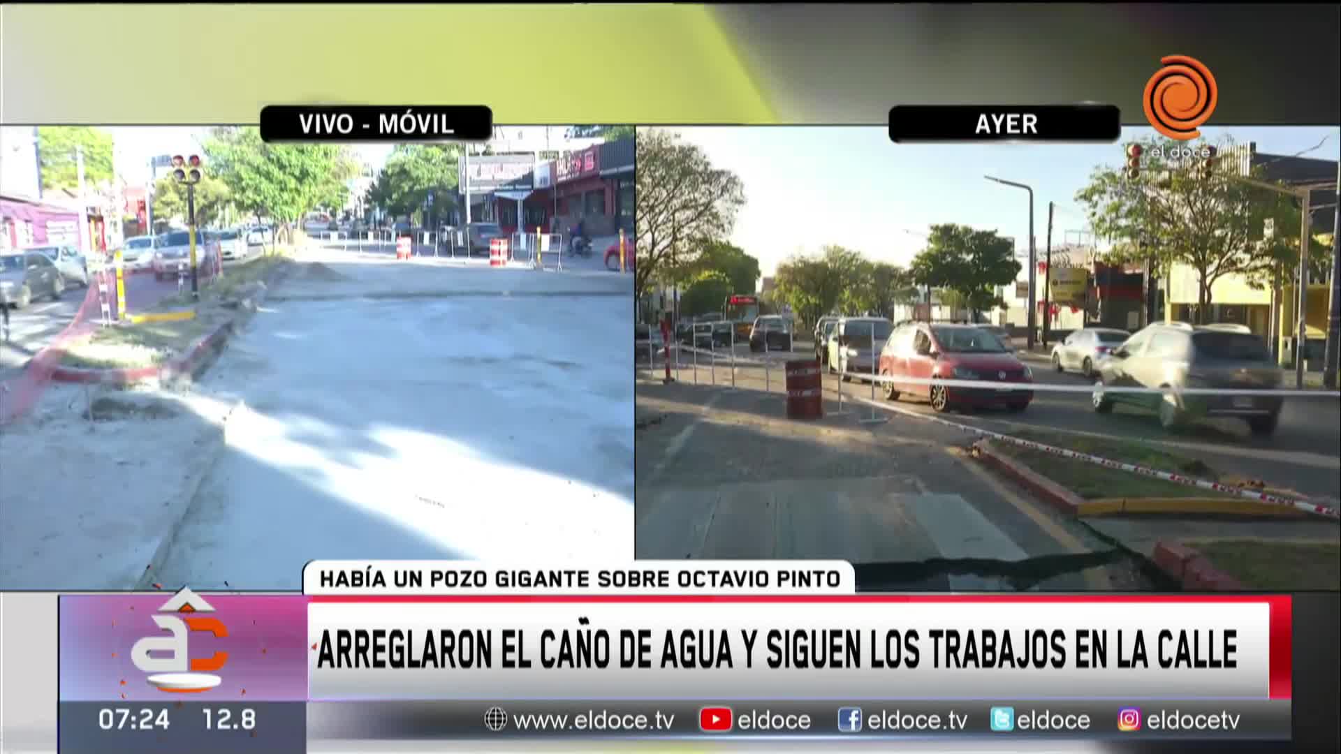 Arreglaron el caño roto y siguen los trabajos en el asfalto