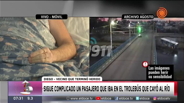 Sigue complicada la salud del pasajero del colectivo que cayó al río